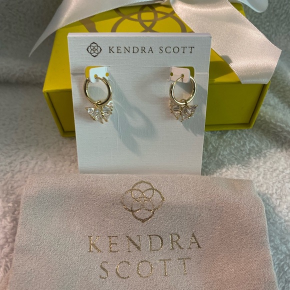 Kendra Scott Blair Gold Butterfly Huggie Earrings in White CZ - Picture 2 of 3